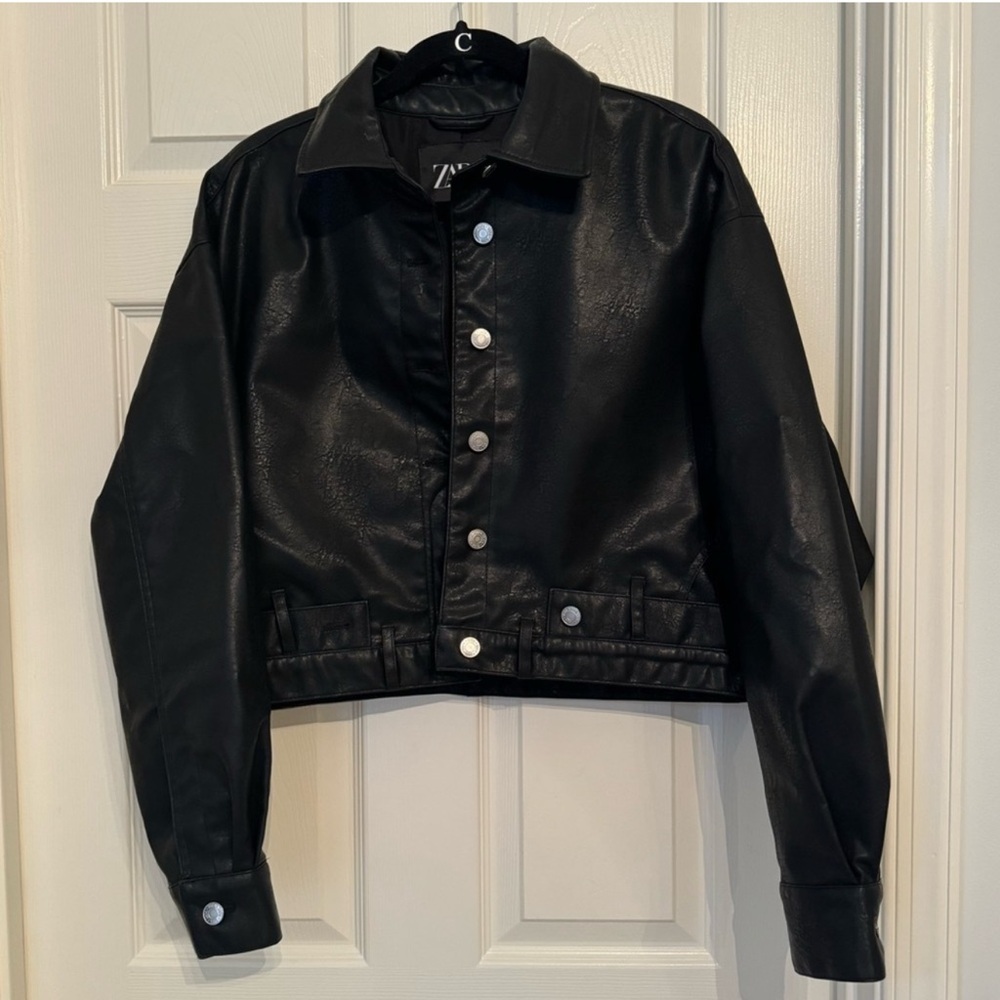 Zara Black Faux Leather Jacket oversized